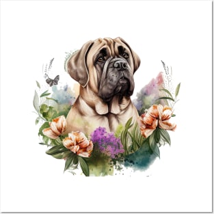 Bull Mastiff Floral Posters and Art